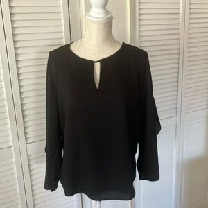 Cooper & Ella black blouse with ruffle detail that‎ extends to sleeves size S